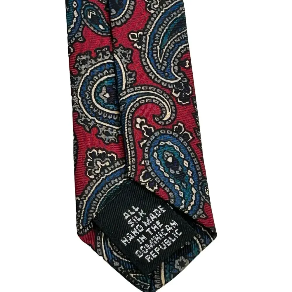 417 by Van Heusen Tie Red Blue Paisley Classic Pointed Red Blue Silk Necktie
